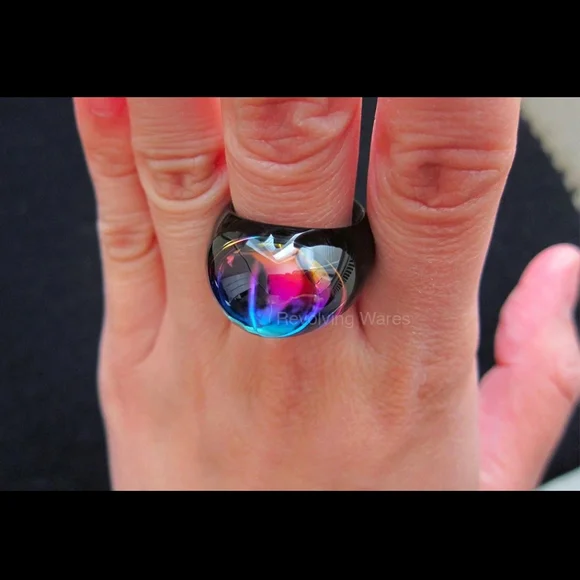 Baccarat Tango Crystal Ring in Black and Gold Bronze Size 6.5 or 52/53 Preowned - Picture 10 of 11